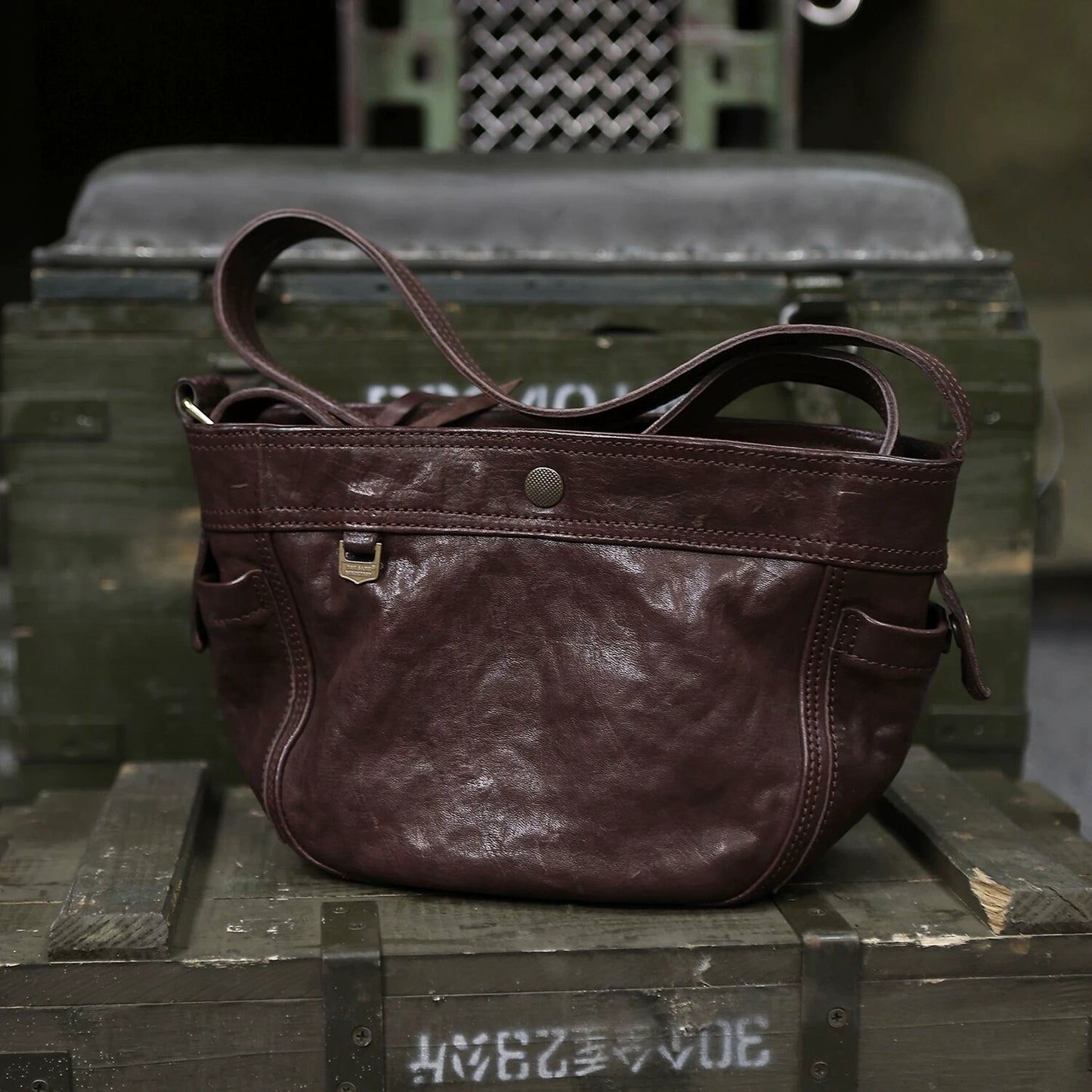 Heavy Washed Horsehide Newsboy Crossbody Bag – Vintage Leather Shoulder Bag