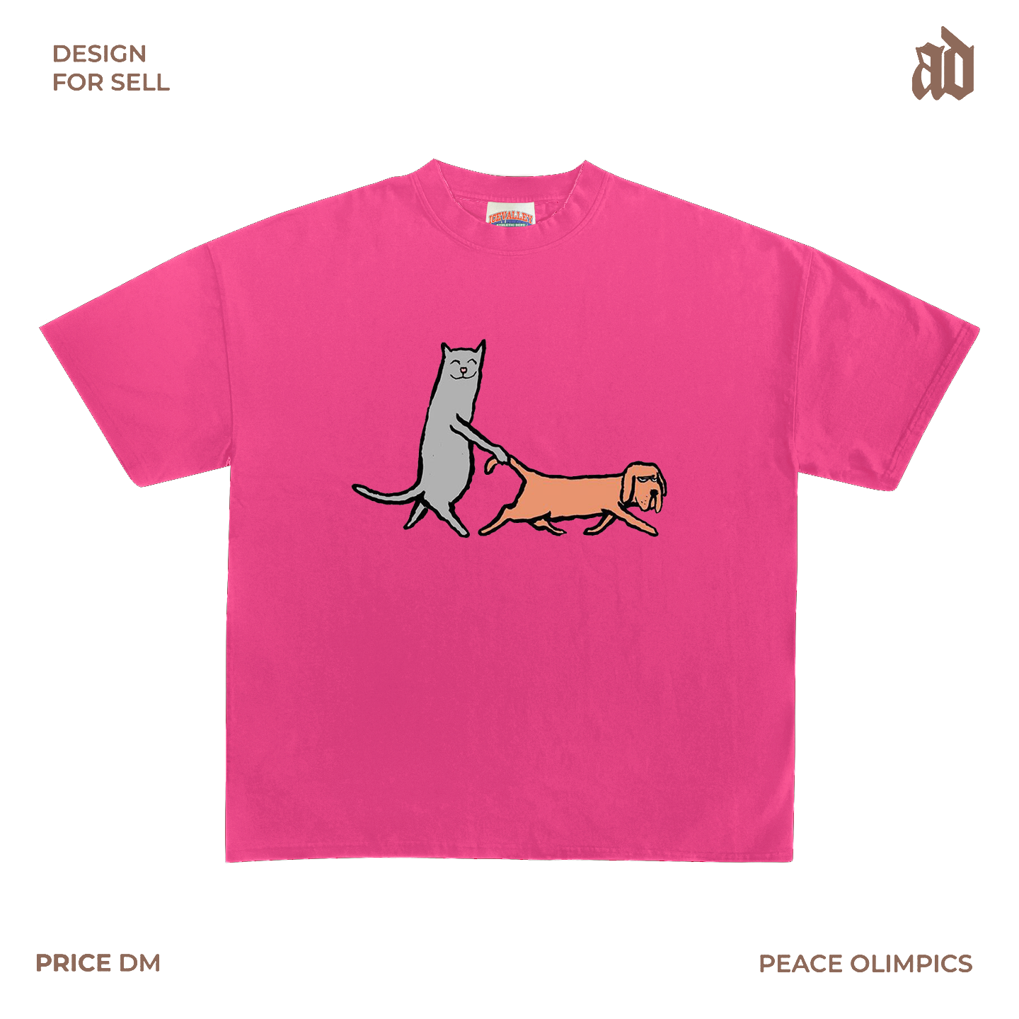 230G light shoulder round neck short sleeve T-shirt cat dog fun spoof funny funny funny childlike cute
