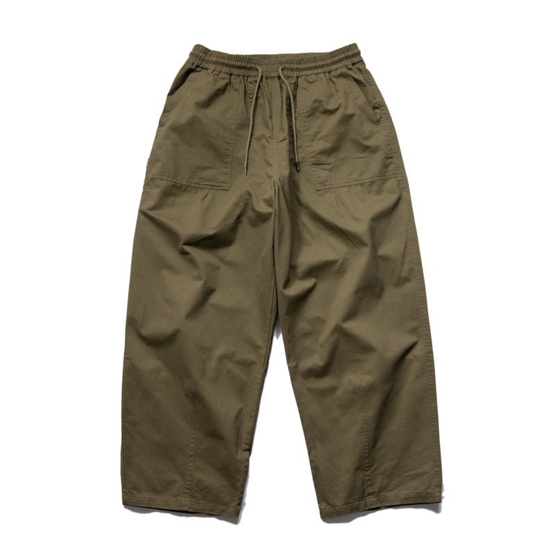 Washed Brushed Cotton Cargo Wide-Leg Trousers – Oversized Unisex Slacks