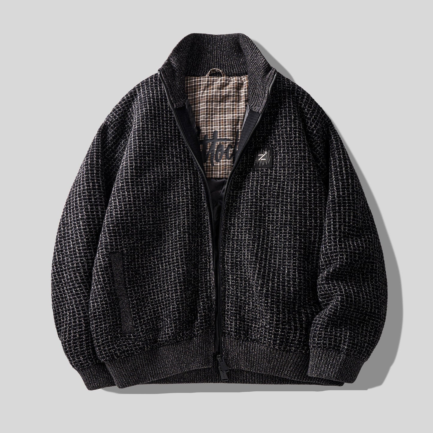 90% Duck Down Check Knit Puffer Jacket – Men's Oversized Winter Coat – Japanese vintage | yamalin clothes | Yamalinclothes