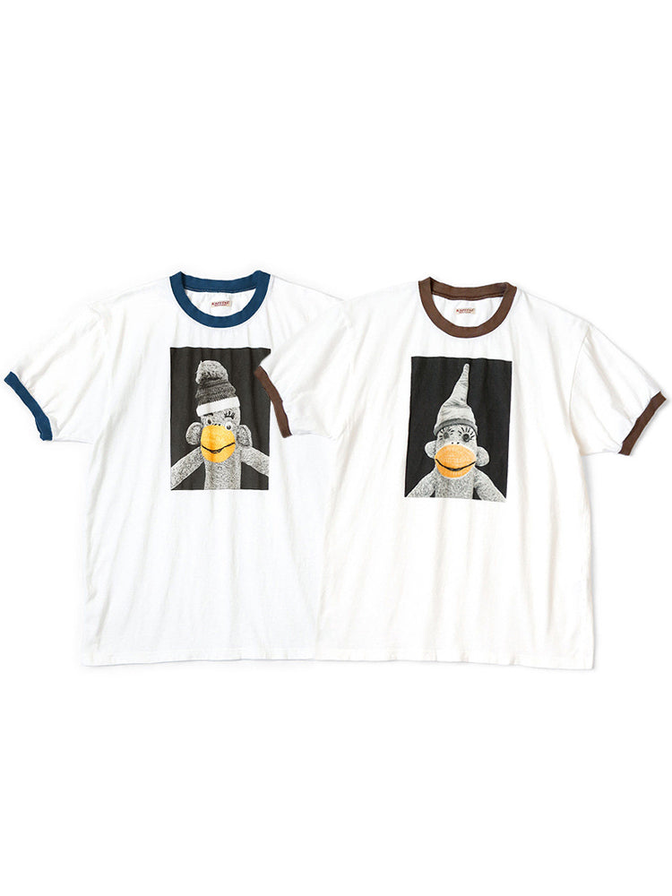 Japanese unisex cartoon little monkey print loose casual crew neck short sleeve T-shirt
