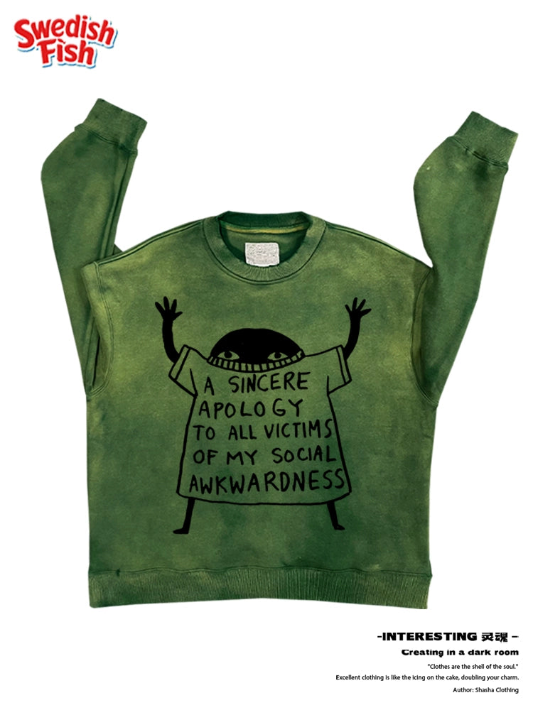 Green! Illustration cartoon subculture high street outfit oversize men's and women's tops luxury fashion crewneck sweatshirt