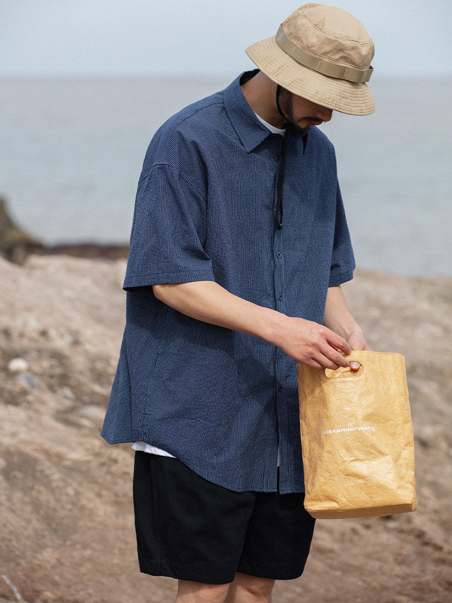 Cotton Pinstripe Shirt – Washed Navy & Relaxed Fit | Yamalinclothes