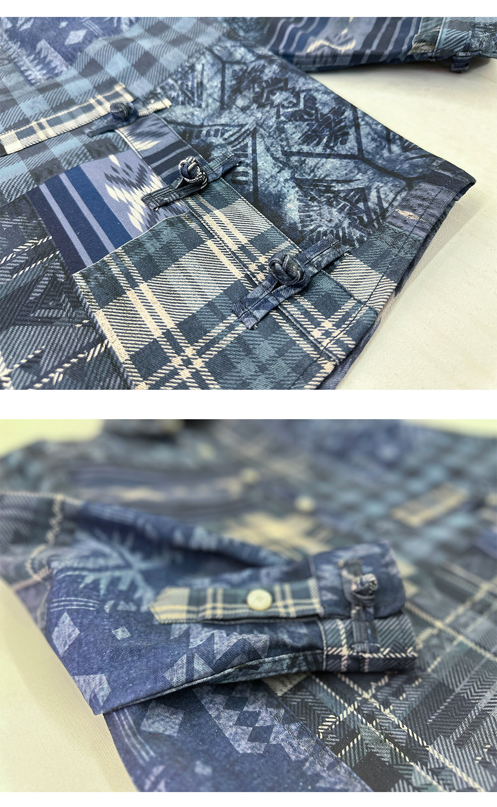 Original Menswear Retro Distressed Plaid Collage Printed Cotton Shirt Long Sleeve Shirt Autumn Winter New Arrivals