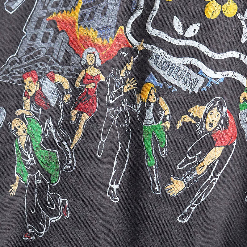 Japanese batik wash distressed cracked fun print crew neck wide short sleeve T-shirt