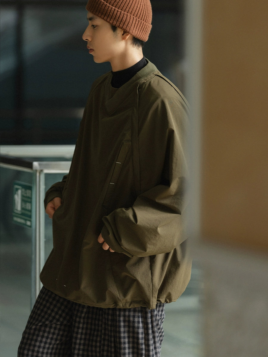 Army Green Heavy Outdoor Hooded Sweatshirt – Removable Sleeves V-Neck Nylon (Unisex)