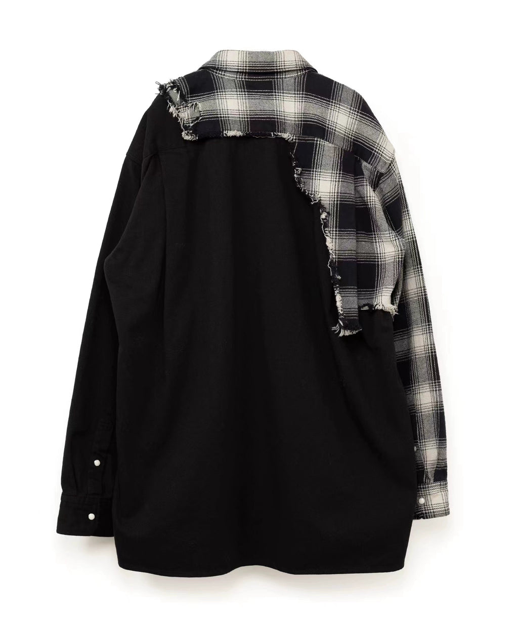 Irregular patchwork plaid jacket shirt coat
