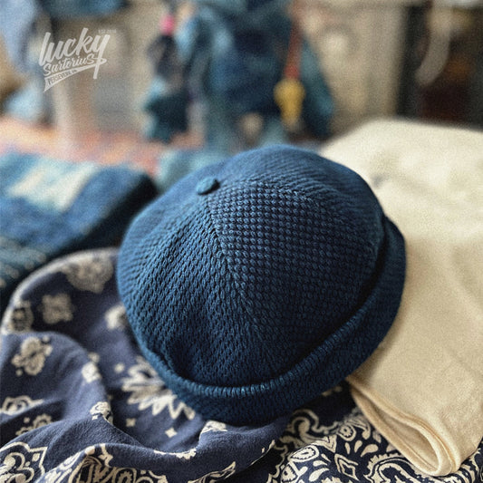 Blue dyed kendo cloth melon skin hat adjustable