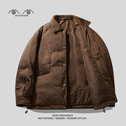 Vintage Patchwork 90% Duck Down Shirt Jacket – Contrasting Texture (Unisex)