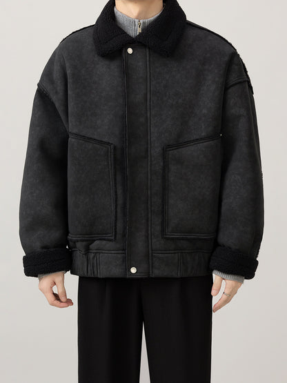 Fleece-Collar Jacket – Riveted Pockets & Boxy Fit