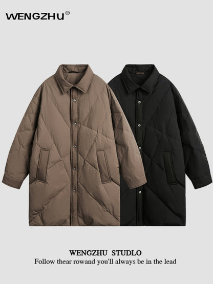 "Designer Brand" Unisex Diamond Plaid Lapel Down Jacket Mid-length Jacket Trendy