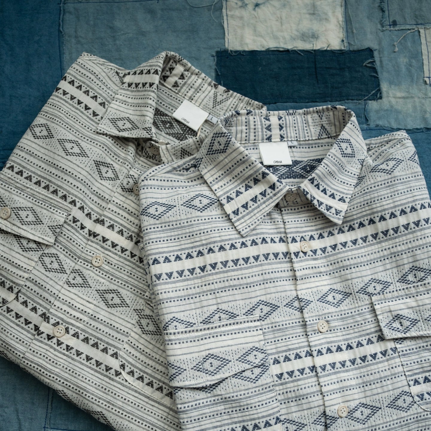 Japanese ethnic style, loose casual dropped shoulders, yarn-dyed cotton fabric, short-sleeved shirts, shirts, men's and women's jackets