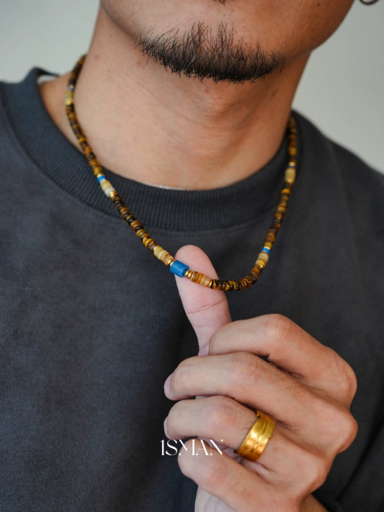 Original design retro niche tiger eye stone abacus bead necklace high-grade beaded natural stone