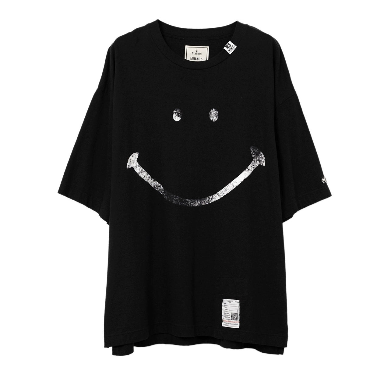 Japanese casual two-color pure cotton smiley face print round collar short-sleeved T-shirt