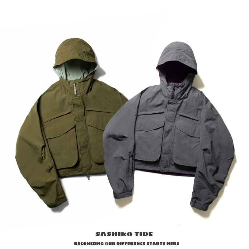 Japanese Outdoor Functional Multi-Pocket Cropped Hooded Jacket Jacket