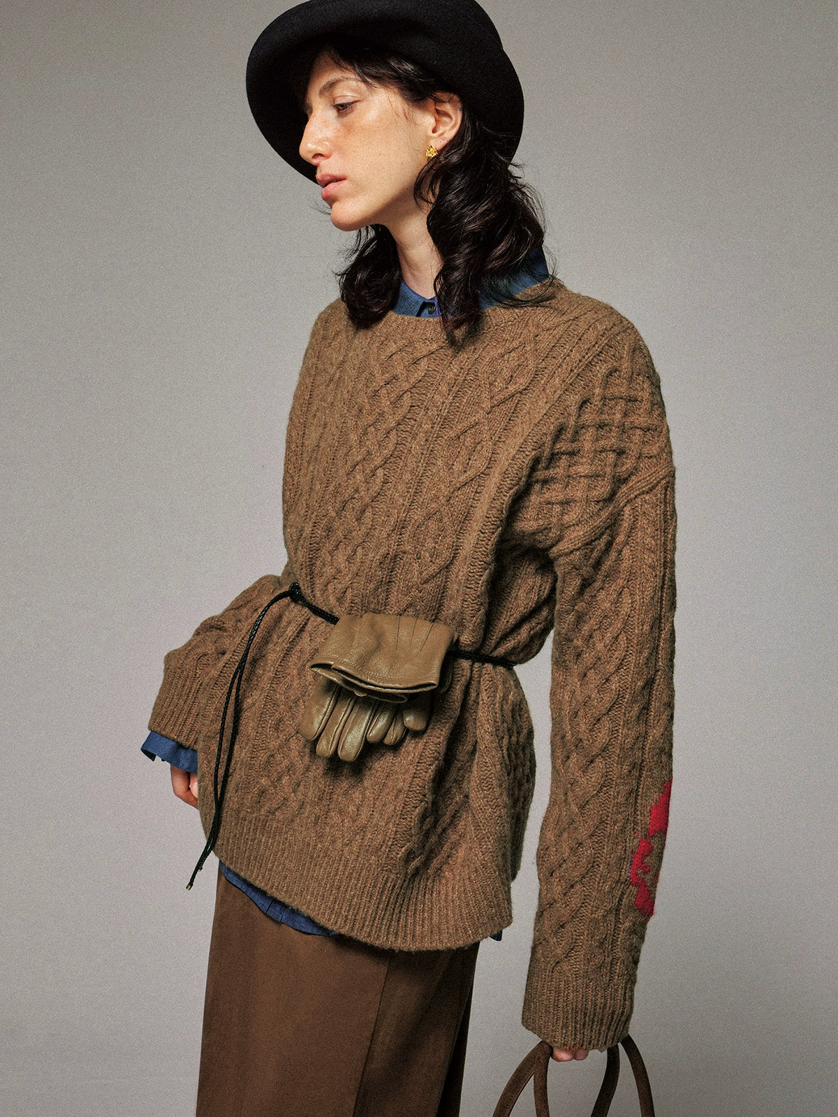 100 Wool Vintage Cable Intarsia Fisherman Sweater
