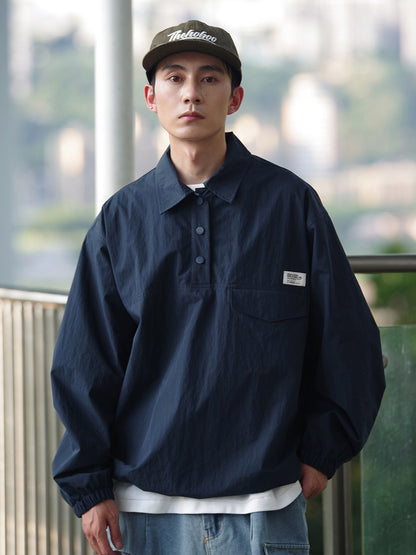 Japanese Retro Drop Shoulder Polo Long Sleeve Shirt – Loose Unisex Casual Top – Japanese vintage | yamalin clothes | Yamalinclothes