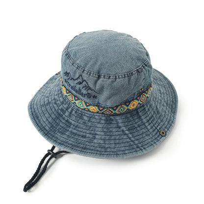 Western tourism cowboy hat women's spring and autumn outdoor big brim bucket hats washed and versatile, hiking camping hiking hats, men