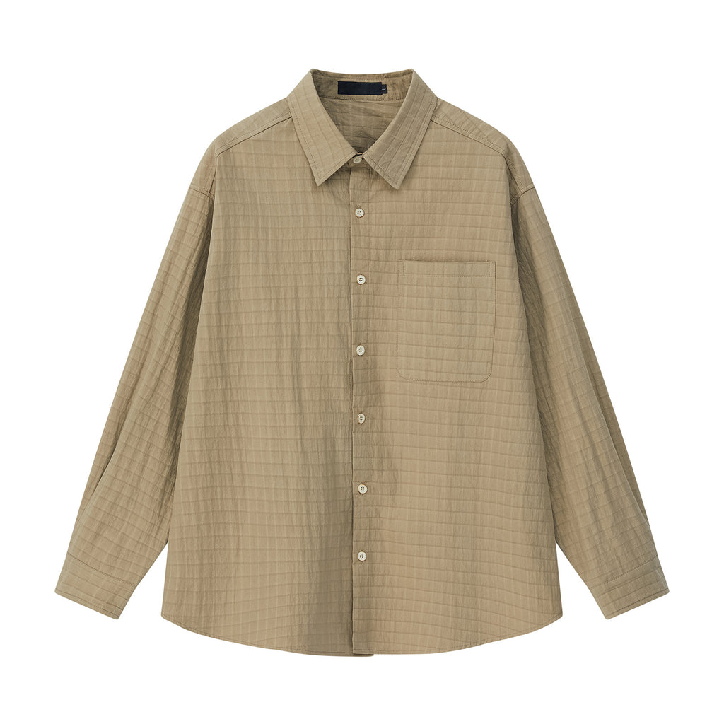 Japanese vintage spring long sleeve shirt men's texture plaid premium silhouette loose casual jacket