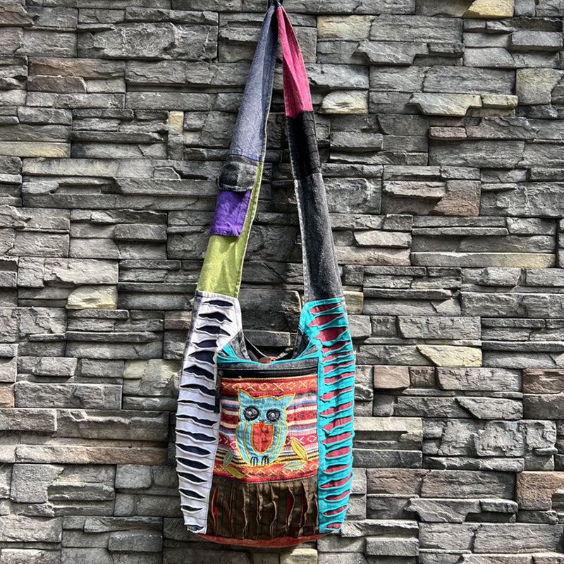 Nepal Indian washed cotton bag, old style, hippie shoulder bag for men and women