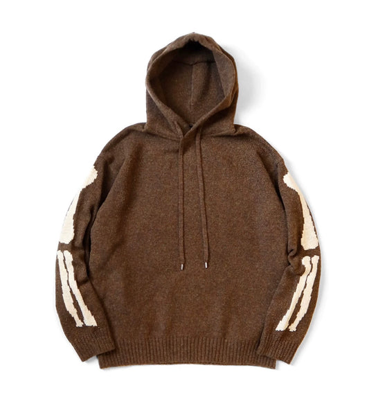 25AW Japanese casual two-tone bone embroidered wool hooded knit