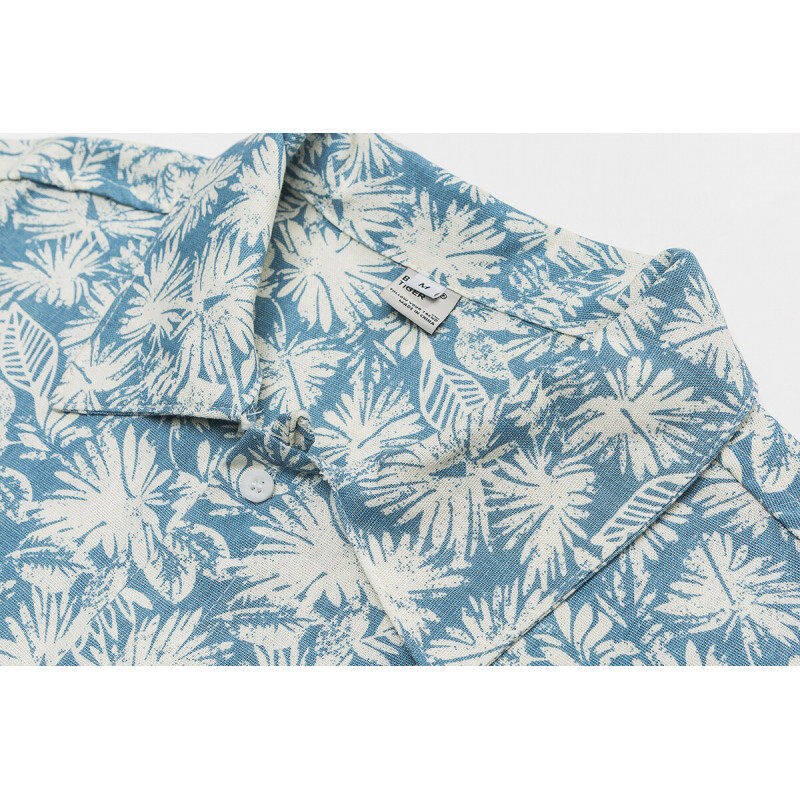 Japanese retro floral cotton and linen short-sleeved shirt men's summer Hong Kong style fashion brand beach casual floral shirt