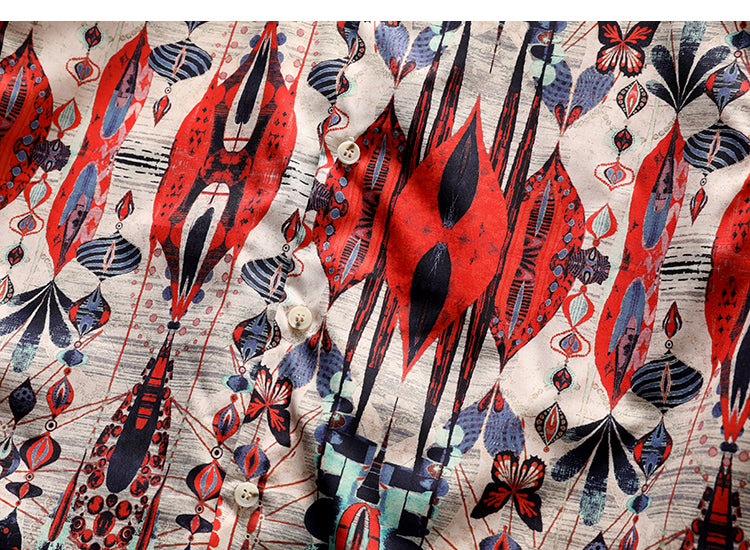 Vintage pattern Hawaiian Cuban collar beach short sleeve shirt