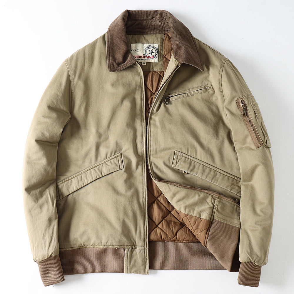 American Detroit Flight Jacket - Retro Washed Cotton Quilted Coat (Men)