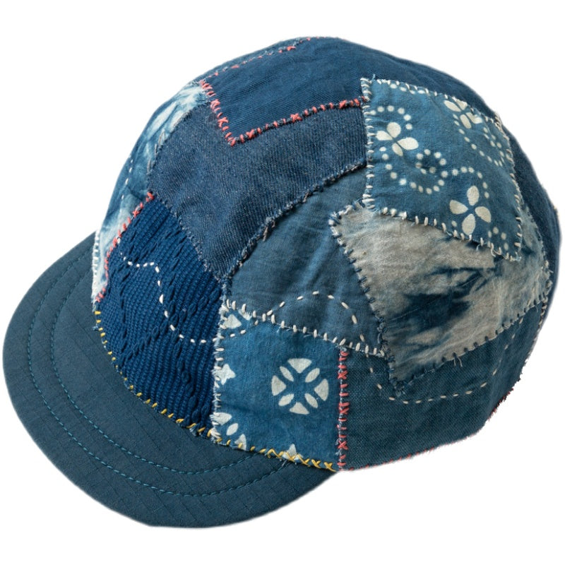 All handmade indigo dyed patches patches ragged hand-embroidered short-brimmed caps adjustable size men's and women's caps