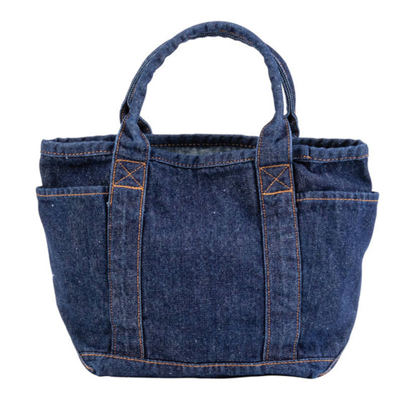 Denim Canvas Embroidery Tote Bag – Cute Cartoon Portable Handbag