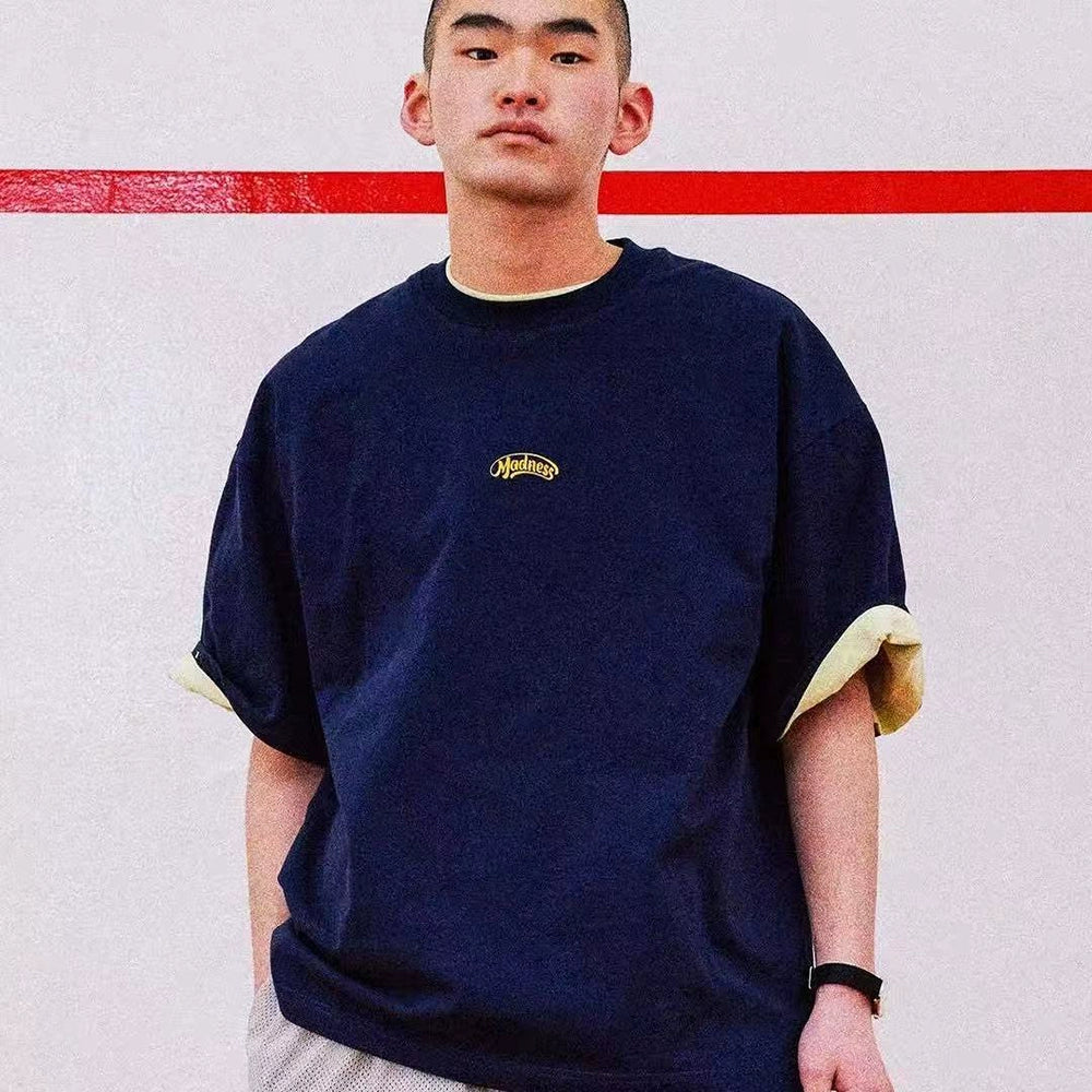 Summer heavyweight short-sleeved T-shirt loose round collar short tee