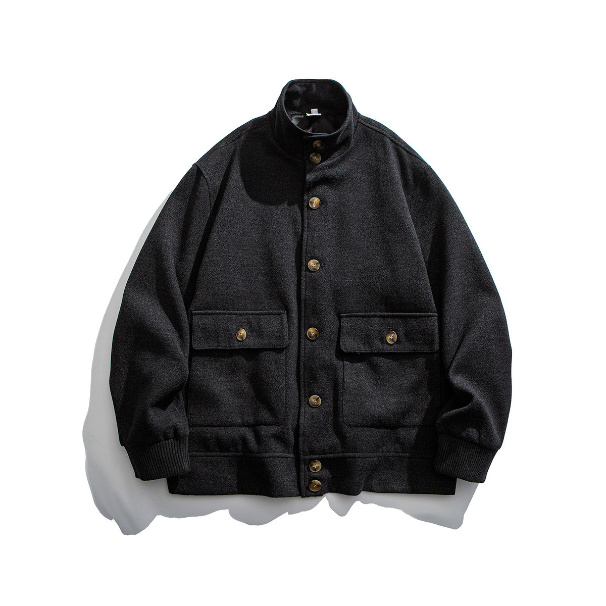 Wool Blend Stand Collar Utility Jacket – American Vintage Minimalist Loose Unisex – Coats Jackets | japanese streetwear | vintage workwear | unisex | Yamalinclothes
