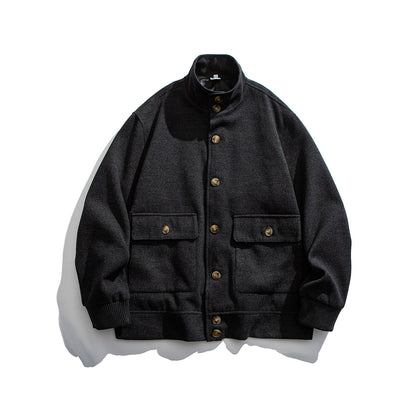 Wool Blend Stand Collar Utility Jacket – American Vintage Minimalist Loose Unisex – Coats Jackets | japanese streetwear | vintage workwear | unisex | Yamalinclothes