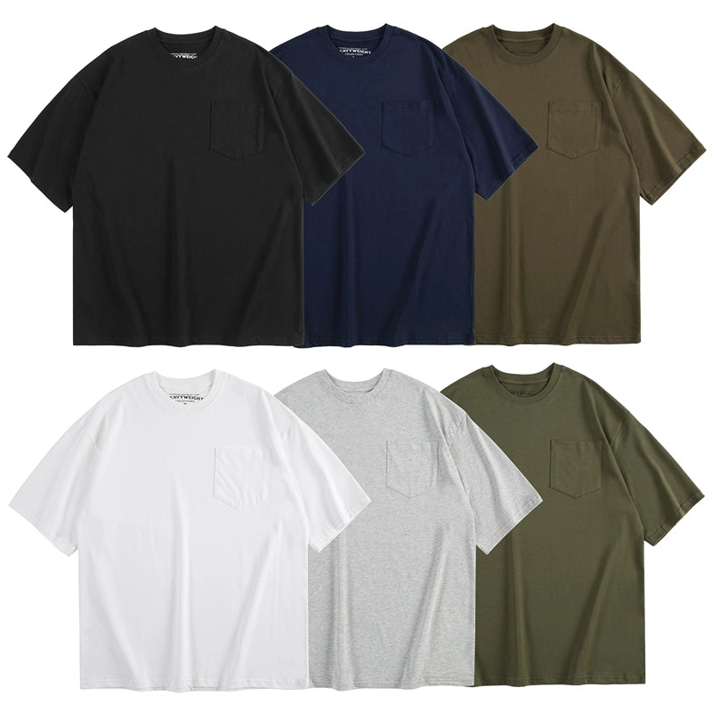 Japanese tooling heavy small collar short sleeve men pure cotton fashion brand pocket T-shirt