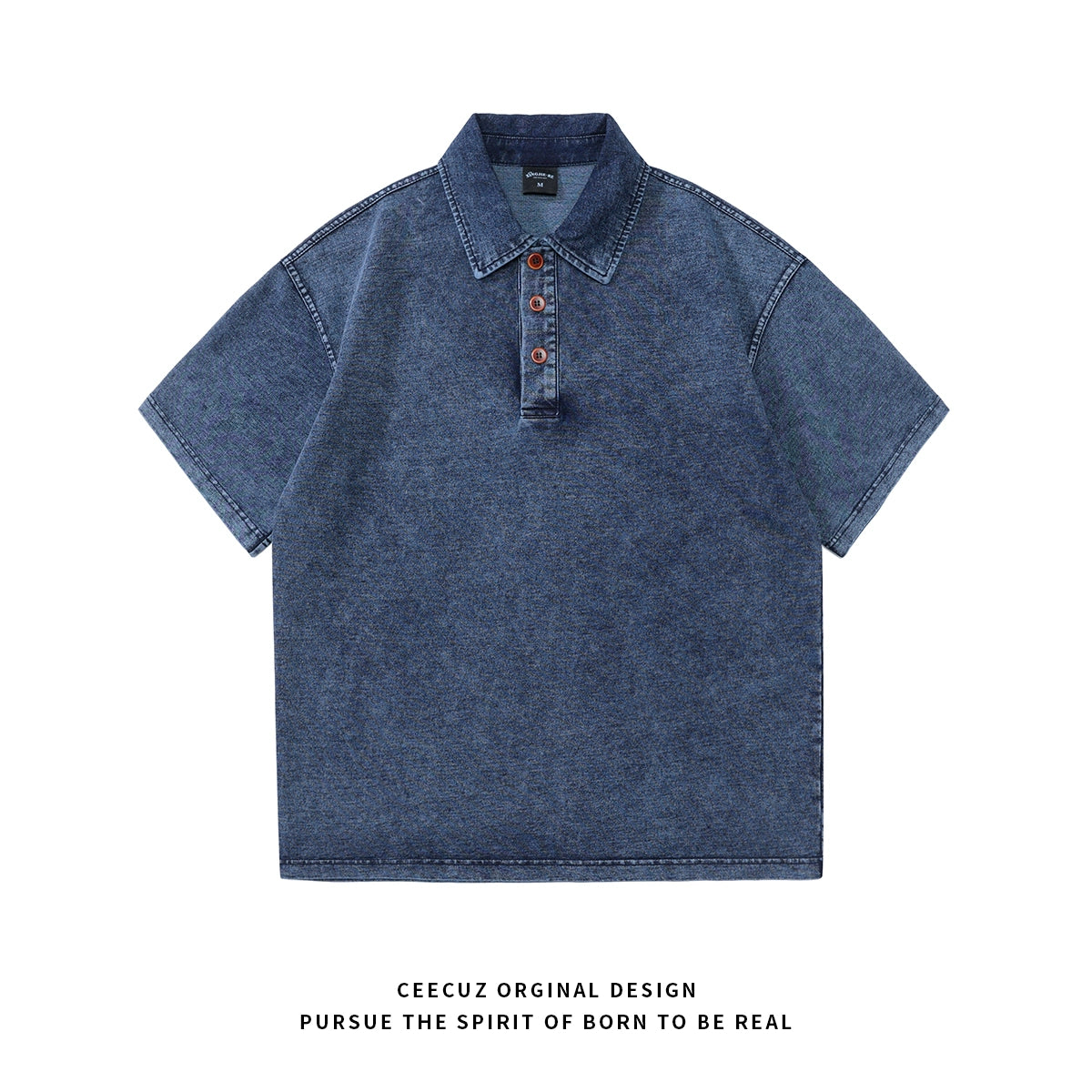 drape 250g terry knit polo shirt summer thin American lapel denim short sleeve T-shirt men