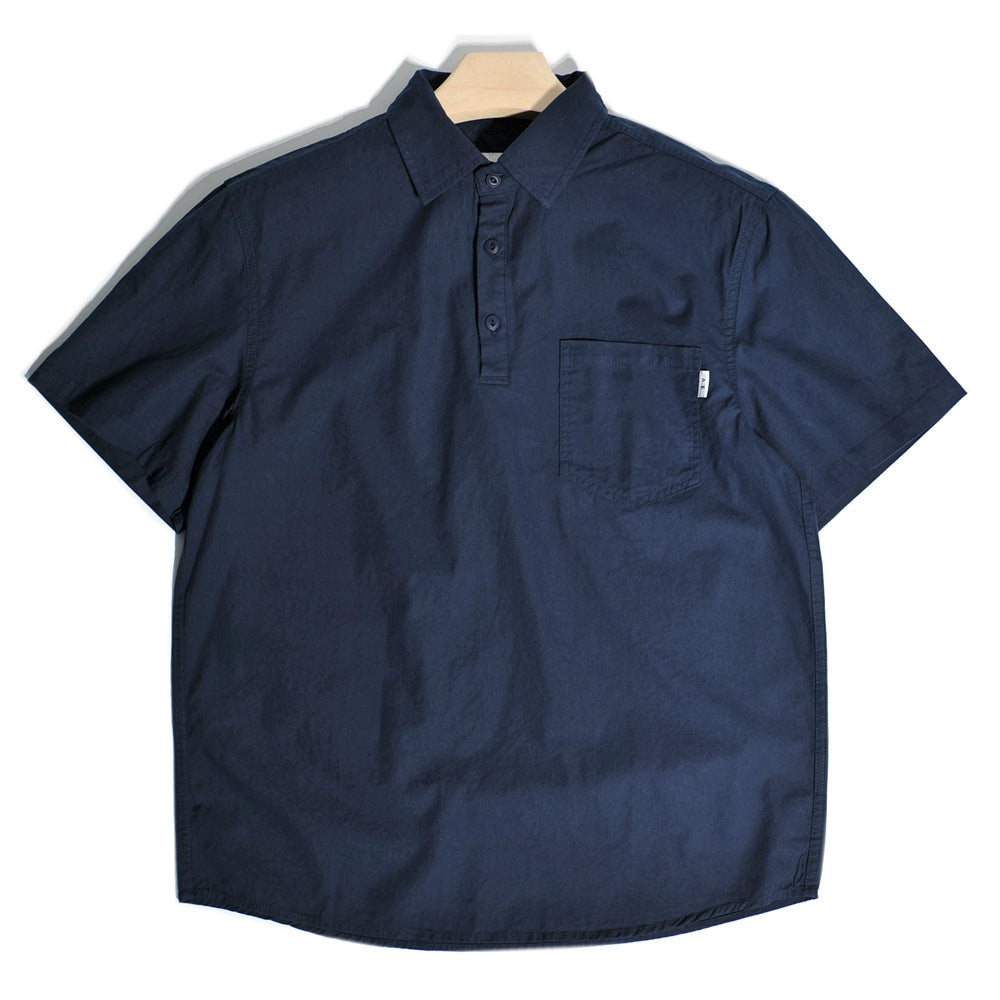 Hong Kong-style handsome half-open collar pullover overalls short-sleeved Japanese retro CityBoy loose cotton casual shirt