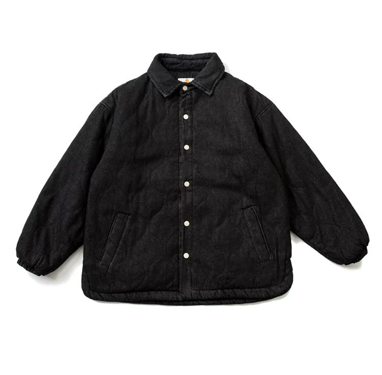 Japanese cityboy loose drop-shoulder sleeves washed denim cotton-padded jacket men's coach cotton-padded jacket youth jacket