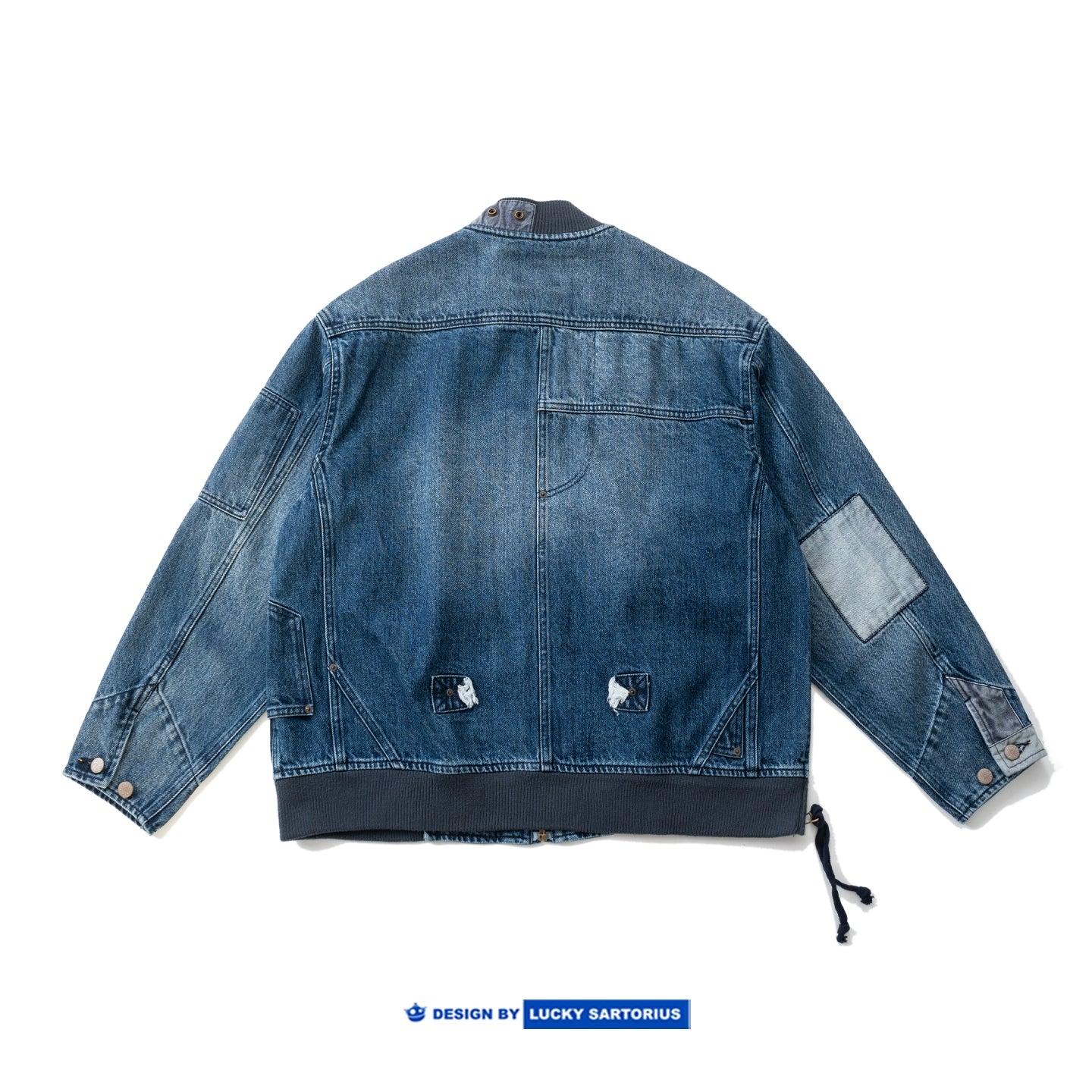 Hand-Embroidered Washed Old Denim Jacket – Patch Detail (Unisex)