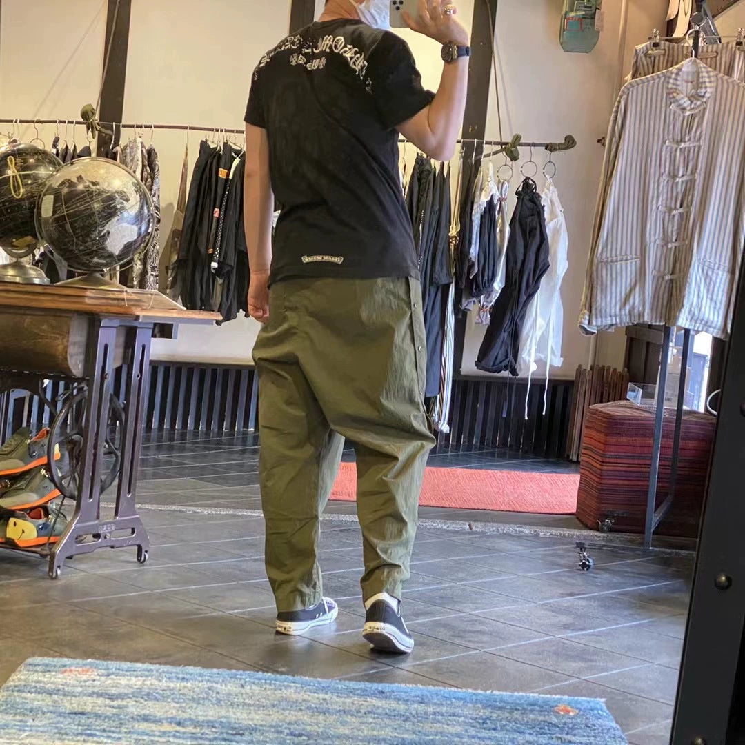 21SS Tapered Army Green Buttoned Military Style Casual Pants