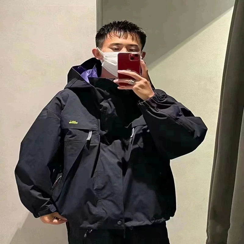 two-color Japanese color matching waterproof splicing skills stormtrooper hooded jacket