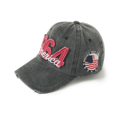 Hats for men and women, face-enhancing small baseball caps, Korean style washed digital appliqué baseball caps, men's spring/summer Japanese style