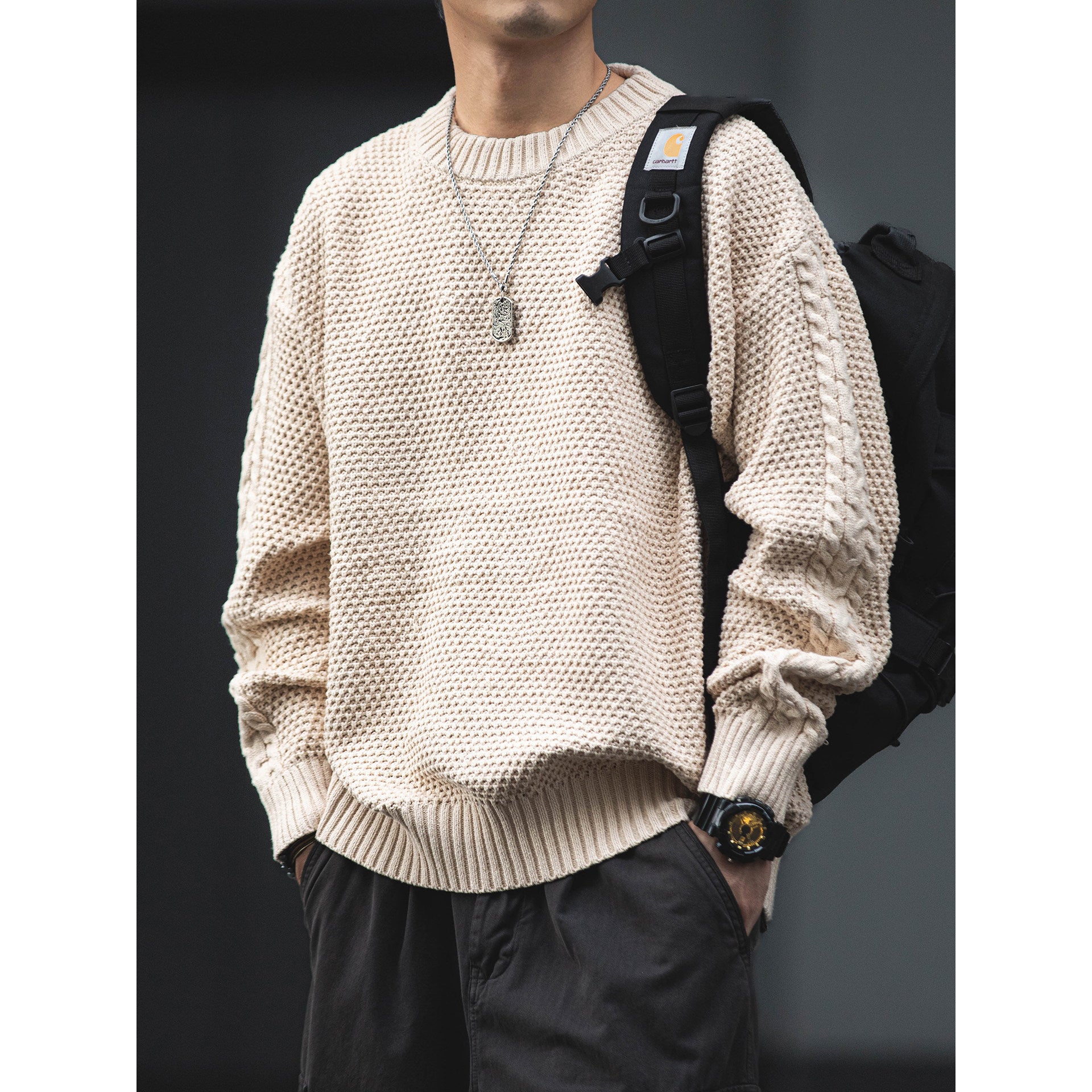 American Vintage Heavyweight Chunky Knit Pullover Sweater – Loose Unisex Autumn Winter – Japanese vintage | yamalin clothes | Yamalinclothes
