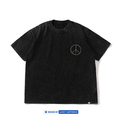High-gram heavy cotton heavy fried snowflakes hand-embroidered anti-war loose summer short-sleeved T-shirt trend drop shoulder tee | Japanese vintage | yamalin clothes | Yamalinclothes