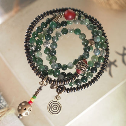 Agate & Brass Multi-Layer Beaded Bracelet – Retro Ethnic Unisex Jewelry