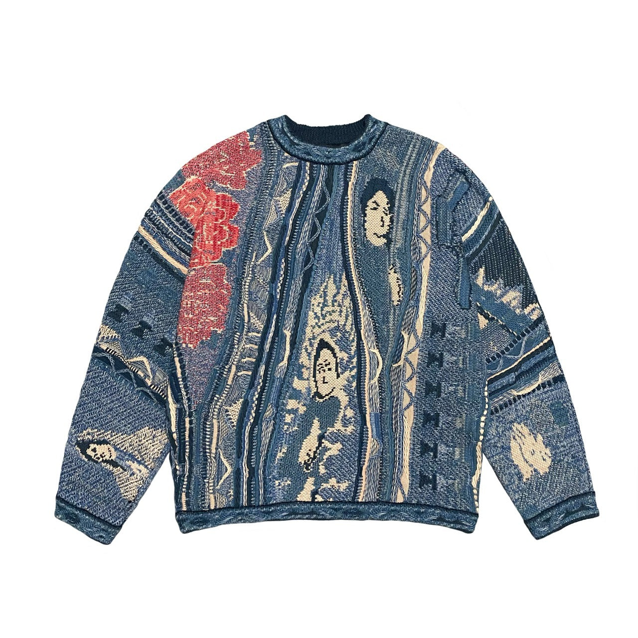 Vintage Contrasting Ethnic Bitter Melon Knit Crew Neck Pullover Sweater Cross Border Jacquard Plus Size