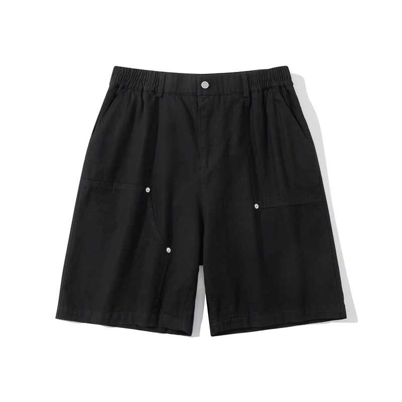 Summer 2025 Retro cotton loose and versatile solid color cargo shorts, men's cropped pants, elasticated waist