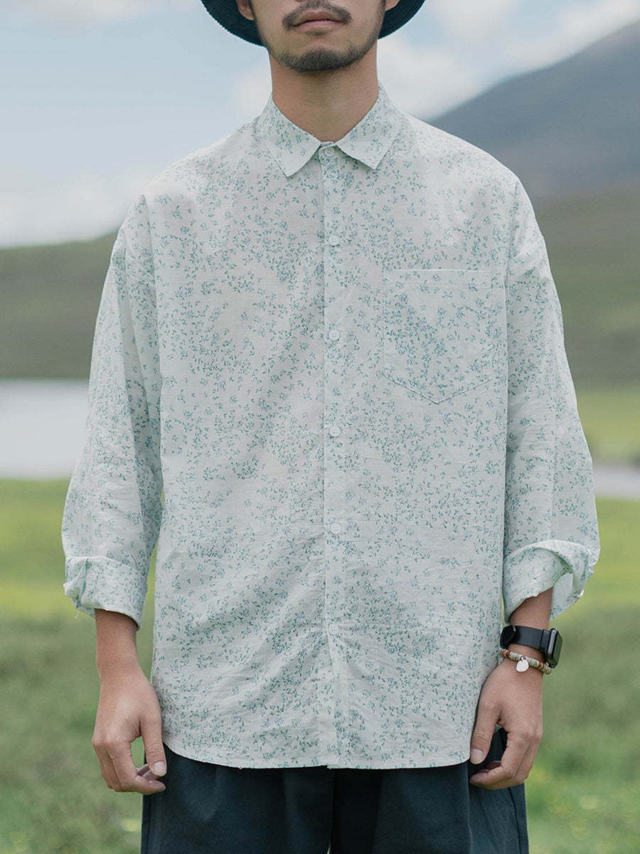 spring and summer original floral shirt men's long sleeve Japanese literary retro loose casual shirt women's jacket