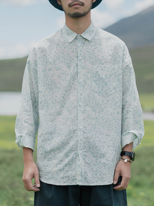 spring and summer original floral shirt men's long sleeve Japanese literary retro loose casual shirt women's jacket
