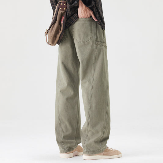 Spring New Cotton Japanese Ami Clicker Straight Cargo Pants Men's Trendy Wide-Leg Slacks