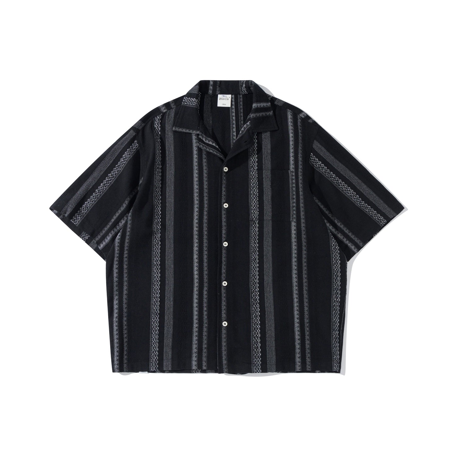 Vintage yarn-dyed striped short-sleeved shirts for men and women Cuban collar beach shirts